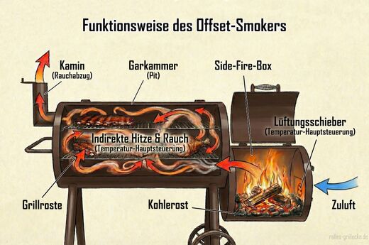 Funktionsweise eines Offset-Smokers Infografik