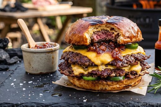 Smash Burger "Spicy Ralle" mit Bacon-Jam Grillrezept für die Plancha