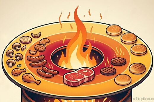 Grilltechnik-Ratgeber: Übersicht über die 4 Temperaturzonen einer Plancha.