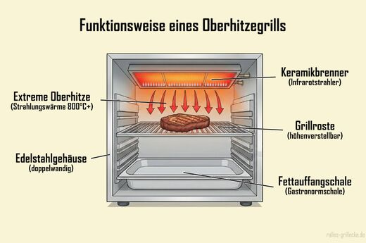 Funktionsweise eines Oberhitzegrills - Infografik